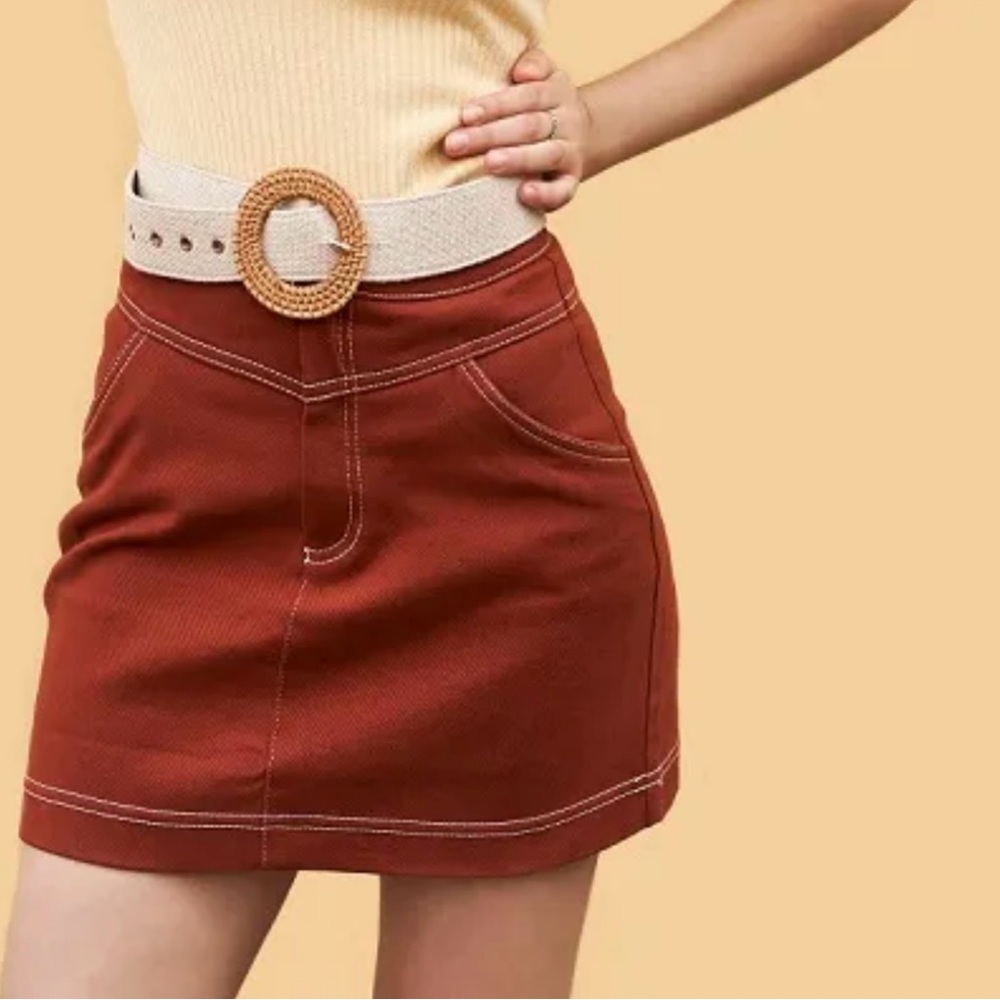 Zara women’s burnt orange western style denim mini skirt. Size S